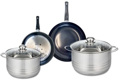 Set van 2 Koekenpannen 20 en 24 cm en 2 Kookpotten 20 en 24 cm Elo Prima Glanzend