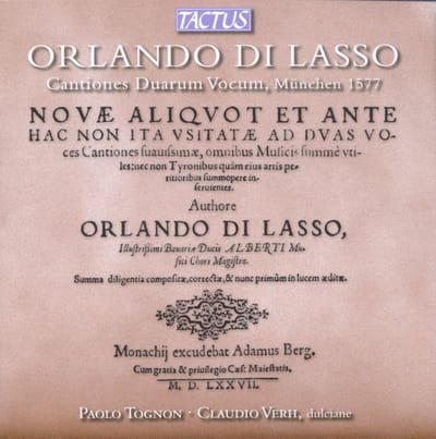 Paolo Tognon, Claudio Vehr - Di Lasso: Cantiones Duarum Vocum (CD)