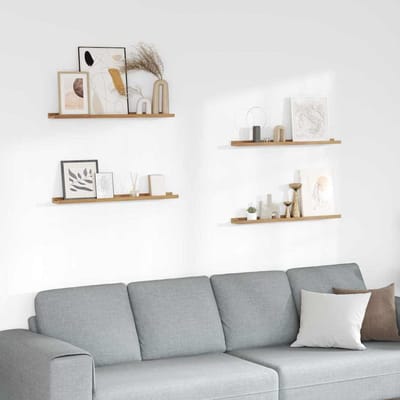 vidaXL - Wandplank - 4 - st - Bruin - 80 - x - 9 - x - 3 - cm - Bewerkt - hout