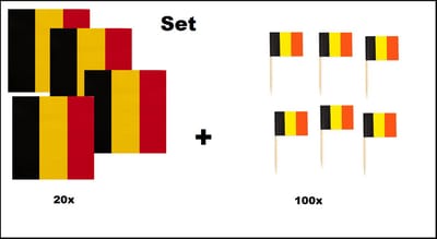 20x Servetten Belgie 33cm x 33cm 3 laags + 100x Cocktailprikkers Belgie - Belgie set -Belgium thema feest WK voetbal