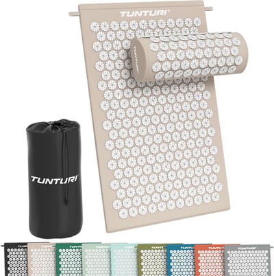 Tunturi Spijkermat met kussen - Acupressuur - Meditatie Mat - Acupunctuur Set - Massage en Ontspanning - 68x42x2 cm - Beige