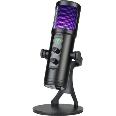 USB-condensatormicrofoon Cardioïde microfoon met kleurrijke RGB-verlichting OneButton Mute-hoofdtelefoon Realtime zwart