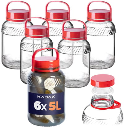 KADAX Pot Glazen pot 5L met dop en handvat voor het inleggen van kool Pakket 6st