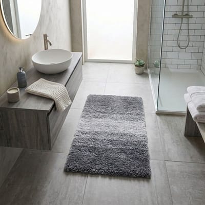 FLOORDIREKT Wave Baddeken - Antislip & Sneldrogend - Baddeken - Badmat - Douchemat - Grijs/Wit - 50 x 80 cm