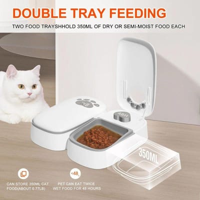 PeTnessGO Automatische Huisdier Voerbak Dubbele Bak Hondenvoer Dispenser Kattenvoerbak Voedselopslagcontainer Huisdieraccessoires gray
