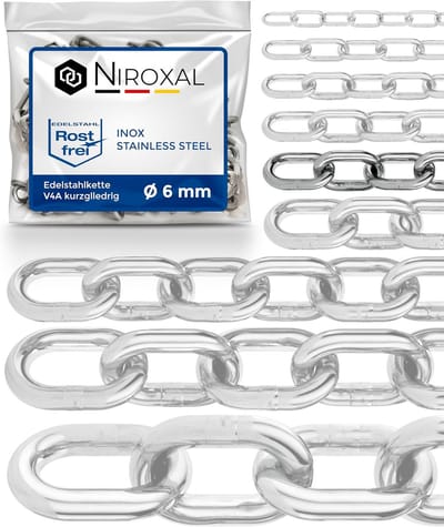 Roestvrijstalen ketting - Korte schakels - Zware lasten vastzetten - Zeewaterbestendig V4A staal - 6 mm dik - Zilverkleurig