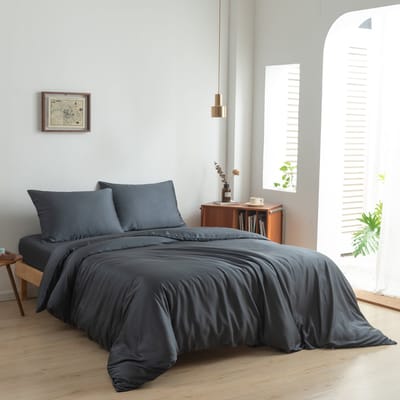 Bamboe dekbedovertrek Space Blue donkerblauw 200x200 cm –zacht, ademend & duurzaam | Boomba Bamboo®