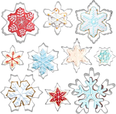 Sneeuwvlok Cookie Cutters Set, 10 STKS Rvs Sneeuwvlok Vorm Cookie Cutter Kerst Cookie Cutters Gebak Biscuit Fondant Cake Bakken Mold voor Keuken