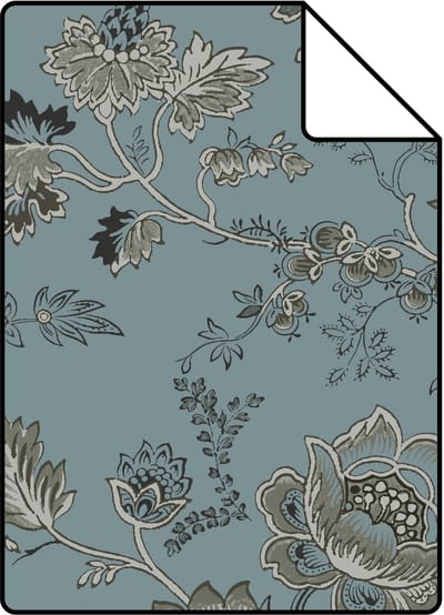 Proefstaal ESTAhome behang vintage bloemen vintage blauw - 26.5 x 21 cm - 139402-S