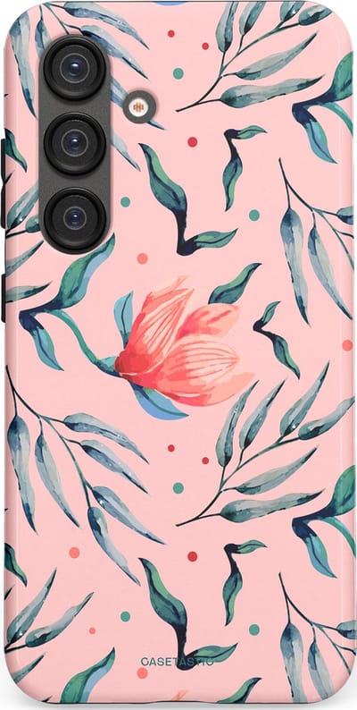 Casetastic hoesje geschikt voor Samsung Galaxy S25 - Dubbellaagse bescherming - Roze Bloemen en Takken - Fashion Case - Lichtroze Zilver Perzik