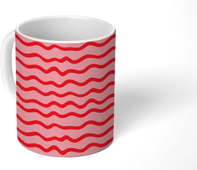 Mok - Koffiemok - Speels - Patroon - Rood - Mokken - 350 ML - Beker - Koffiemokken - Theemok