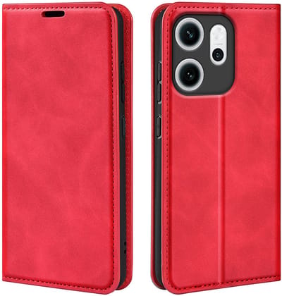 MobyDefend Hoesje - Geschikt voor Oppo Reno14 F / Oppo Reno14 FS - Luxe Wallet Bookcase (Magnetische Sluiting) - Rood