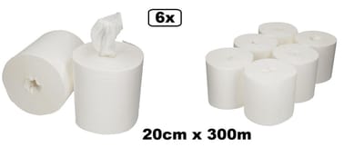 6x Poetspapier 1 laags 300m met koker cellulose MiDi - Poetsen papier poets papier restaurant auto horeca food eten servet