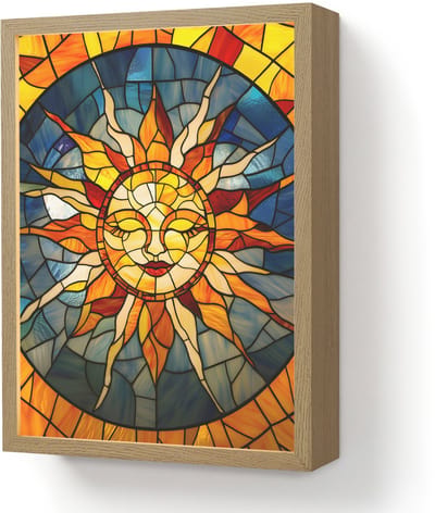 Wandlamp 30x40 cm - Oplaadbaar - Mozaïek - Zon - Geel - Cirkel - Wandlampen binnen woonkamer - Slaapkamer lamp - Decoratieve nachtlamp - Vloerlamp draadloos