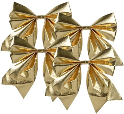 Decoris Kerst strik - 4x - goud - 20 x 24 cm - polyester - kerststrik - kerstboomversiering - kersthanger - kerstversiering