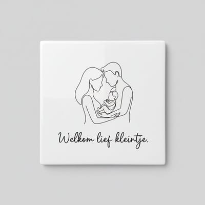 Welkom Lief Kleintje Keramische Tegel – Minimalistisch Lijntekening Familie Design – Decoratieve Wandtegel 15×15 cm