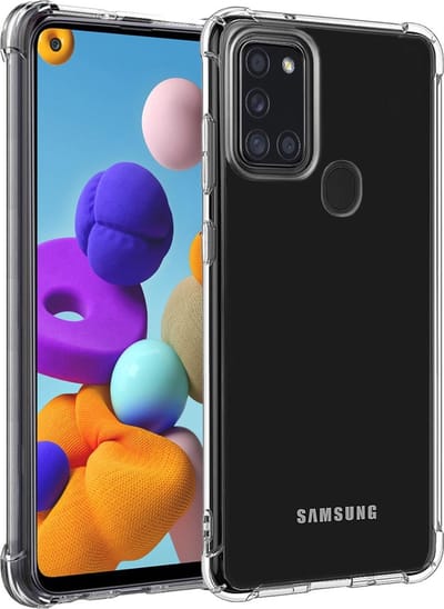 Hoesje - Geschikt voor Samsung Galaxy A21s - Sterk & Shockproof - Siliconen Shock Case - Hoes Cover - Telefoonhoes - Transparant