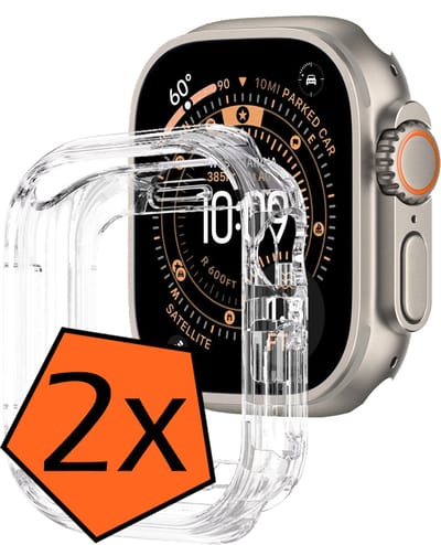 Hoes - 2 Stuks - Geschikt voor Apple Watch Ultra 3 (49 mm) - Sterk & Shockproof - Smartwatch Full Bumper Hoesje - Siliconen Case Cover - Transparant