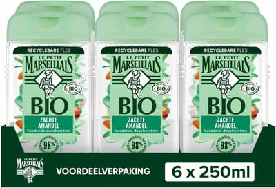 Le Petit Marseillais bio douchegel voordeelverpakking - voedende douchecrème met amandelmelk - pH-neutraal voor de huid - 6 x 250 ml