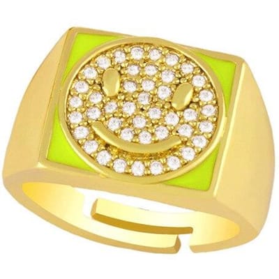 Grote vingerringen met een vrolijk smileygezichtje in snoepkleuren, bezet met zirkonia, verstelbaar, voor dames, delicate trouwsieraden en accessoires.
