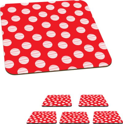 Onderzetters voor glazen - Stippen - Polka dot - Patronen - Rood - Wit - 10x10 cm - Glasonderzetters - 6 stuks