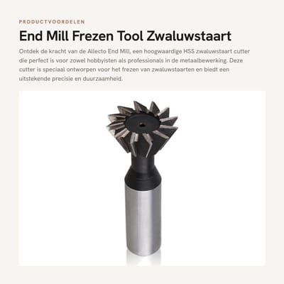 Dailygoods- Frezen HSS Zwaluwstaart Cutter - End Mill 20mm - Rechte Schacht - Dubbelzijdige Snijrand - Geschikt voor Gietijzer - Precisie Geslepen - Snijder