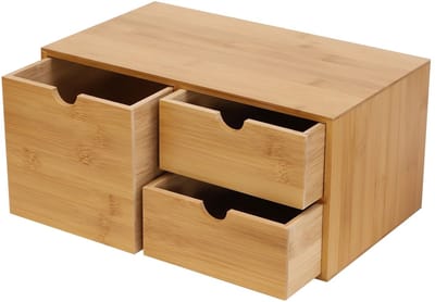 Dailygoods Organisateur de bureau en bambou, mini tiroir de bureau en bambou, boîte de rangement pour bureau et maison,