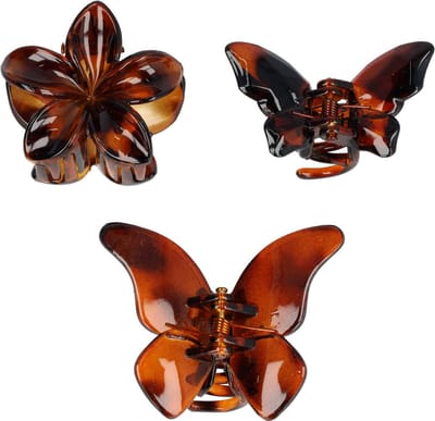 Haarsoires Haarspeld Haarklemmen 4 cm – Bloemvorm & Vlindervorm – Bruin – Set van 3 - Haarclip Klem - Hair Claw - voor Opsteken Haar - Hair Clip - Decoratieve Haaraccessoire