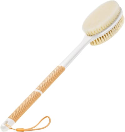Backski Body Scrubber antislip voor douche, doucheborstel lange steel met stijve en zachte haren, body wash exfoliërende rugschrobber voor bad of droog borstelen lichaamsborstel (oranje)