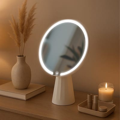 CLP Carrey make up spiegel - met verlichting - rond - met 3 instelbare LED-kleuren - Oplaadbaar - Inclusief USB-C Kabel - wit