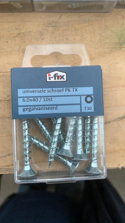 Hout schroef 6.0mm. Dik x 40mm. Lang. Verzinkt. Platkop-Torx-T-30. 10 stuks Spaanplaat schroeven. Ifix.