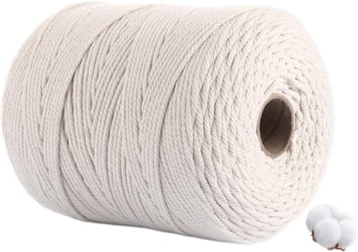 Macrame Draad 3 mm x 500 m, Beige Katoenen Touw voor DIY Ambachten, Breien en Planten Ophangen