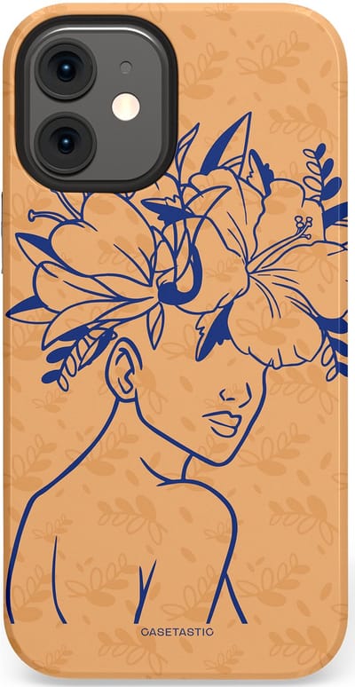 Casetastic hoesje geschikt voor Apple iPhone 12 Mini - Dubbellaagse bescherming - Lijn en Bloesem - Fashion Case - Perzik