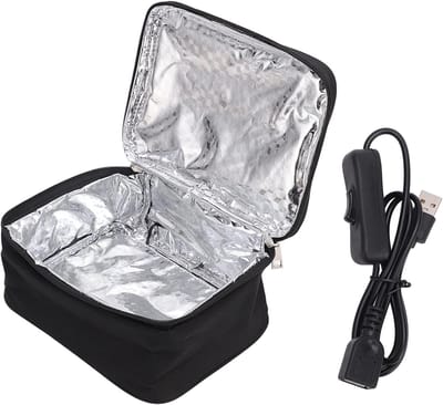 Draagbare Elektrische Lunchbox met Verwarming, USB-oplaadbaar, Ideaal voor Kantoor en Picknick, Aluminiumfolie voor Warm Voedsel