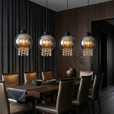 NETTLIFE Hanglamp Kristal - 4xE27 - Zwart - Glas - Modern - Eetkamerlamp Hangend - voor Keuken | Eettafel | Woonkamer | Slaapkamer (zonder Lamp)