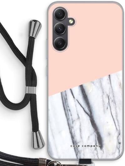 Case Company® - Hoesje met koord geschikt voor Samsung Galaxy A34 hoesje met Koord - A touch of peach - Telefoonhoesje met Zwart Koord - Bescherming aan alle Kanten en Over de Schermrand