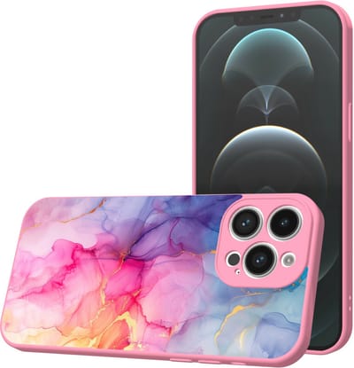 Smartphonica Telefoonhoesje Geschikt voor iPhone 12 Pro Max met Regenboog Marmer opdruk - TPU Back Cover Case Rainbow Marble Design - Roze geschikt voor iPhone 12 Pro Max
