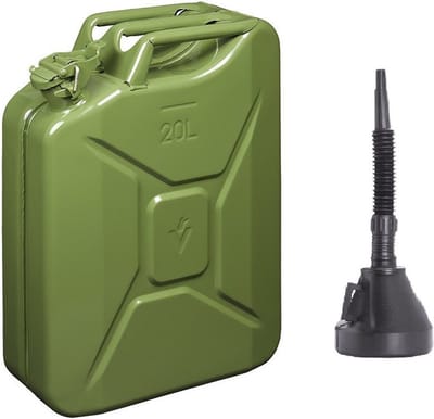 Proplus Brandstof Jerrycan van metaal - 20 liter - groen - voor benzine en diesel - met dop en trechter