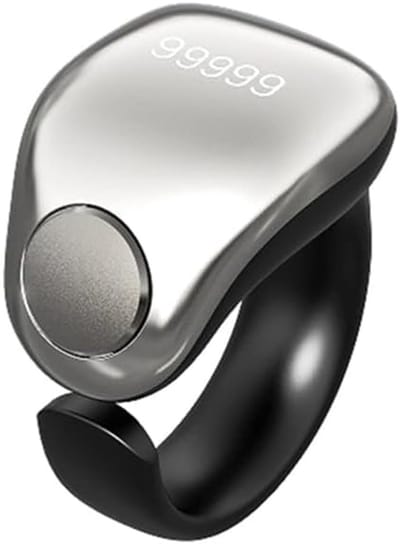 Digitale Telring - Gebedsteller Zikr - Spirituele Beoefening - Magnetisch Opladen - 4 Cijfers - Zilver Zwart