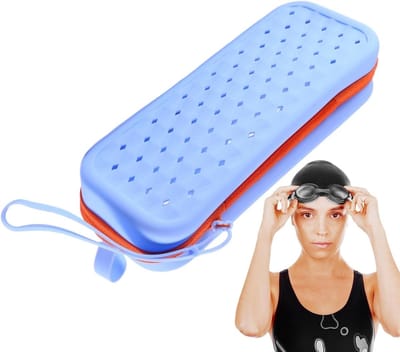 Zwembril Hoes - Beschermhoes Opbergdoos - Watersport Organisatie - Zachte Siliconen Drainage - 19.5 x 7.5 x 5 cm - Blauw