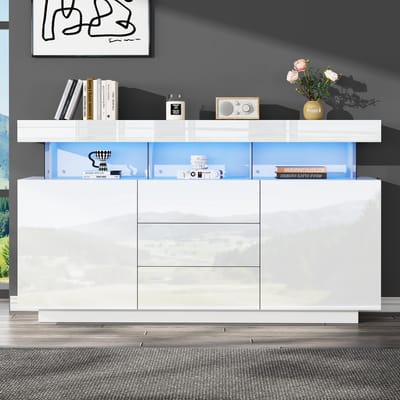MODFU - Dressoir - Hoogglans En Led-Verlichting - Modern - Voor Eetkamer - Spaanplaat En Acryl - Wit - 140 X 35 X 80 Cm