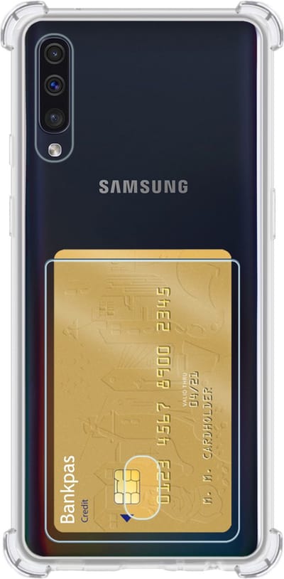 Hoes - Geschikt voor Samsung Galaxy A50 / A50s - Met Pashouder en Kaarthouder - Telefoon Hoesje Shockproof - Siliconen Case - Back Cover - Shock Proof - Pasjes Houder - Transparant