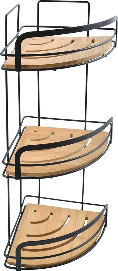 MSV Doucheplanchet met 3 Etages – Badkamerplanchet van Metaal en Bamboe – Doucherek Zwart – 49 cm