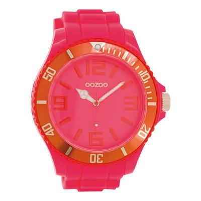 OOZOO Timepieces - Fluo roze horloge met fluo roze rubber band - C5838