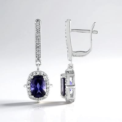 Cavill - Zilveren Oorhangers 925 Sterling Zilver - Ioliet 0,7 ct - 44 Tanzanische Zirkonen 0,26 ct - Elegant Paars Filigraan 26 mm