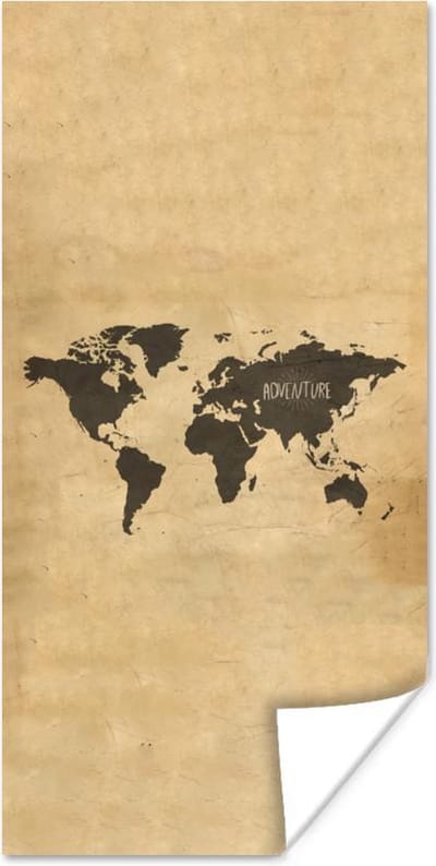 Poster 75x150 cm - Wereldkaart - Bruin - Quote - Posters - Kamer decoratie - Wanddecoratie woonkamer - Muurdecoratie slaapkamer