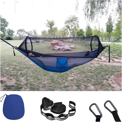 Camping Hangmat - Dubbele Hangmat - Buiten Ontspannen - Met Klamboe - 270x140 cm - Blauw Zwart