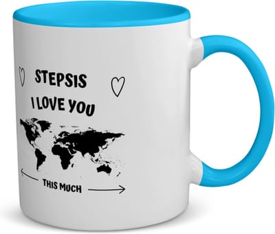 Akyol - stepsis i love you this much koffiemok - theemok - blauw - Zus - geweldige stiefzus - liefste stiefzus - verjaardag - cadeau - kado - bedankje - geschenk - 350 ML inhoud