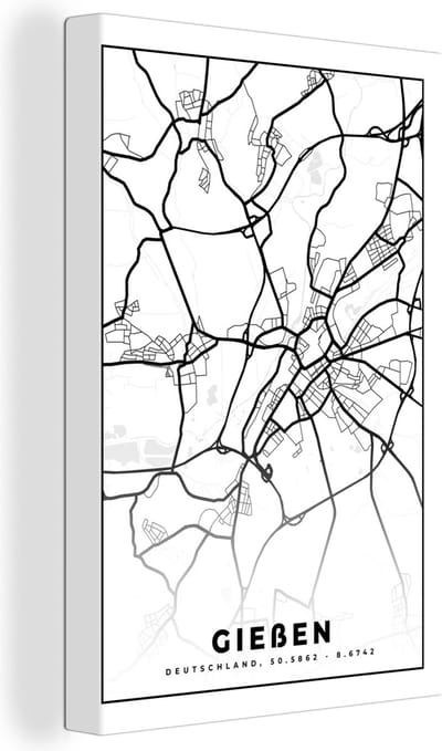 Canvas Schilderij Kaart - Gießen - Plattegrond - Stadskaart - 20x30 cm - Wanddecoratie