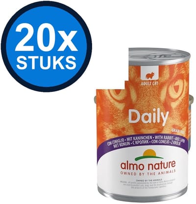 20x Almo Nature Daily - Konijn - Kattenvoer Natvoer Blik - 400g